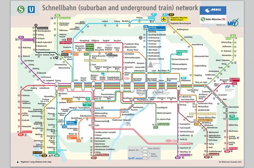 Схема скоростного транспорта Мюнхена (метро и городская электричка)